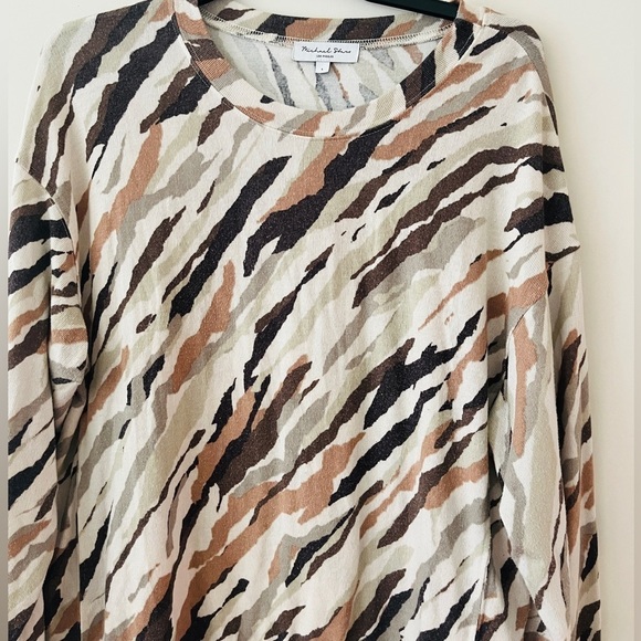 Michael Stars lightweight cream olive brown and black sweater sz L - Picture 2 of 7